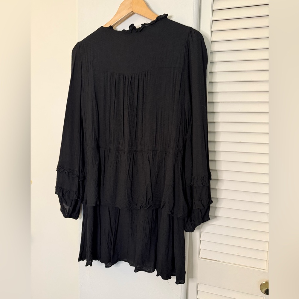 Black Ruffled Drawstring Waist Women's Top/Tunic - Picture 6 of 14